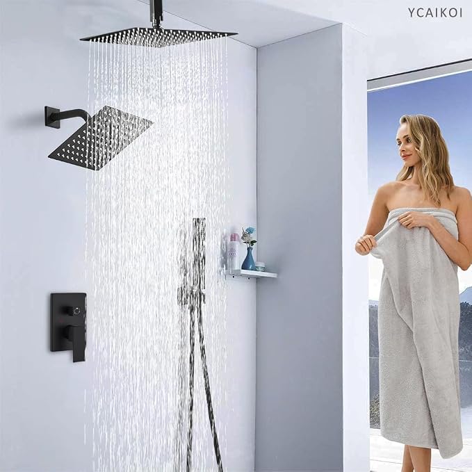 Matte Black Shower System, Knob Switch Diverter Shower Faucet Set - Image 2