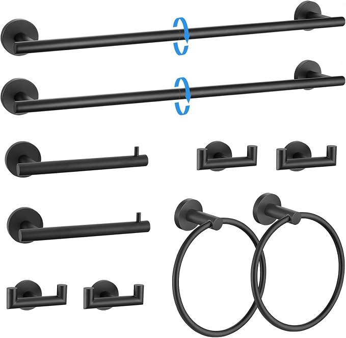 10 Pieces Matte Black Towel Bar Set Bathroom Hardware Accessories Set Upgraded by TNOMS