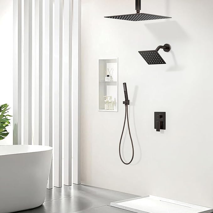 Shower Faucet Set, Ceiling Mount Shower System 12"+6" Dual Shower Head Set - Image 2
