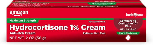 Amazon Basic Care Maximum Strength Hydrocortisone 1 Percent Anti-Itch Cream by AmazonBasicCare