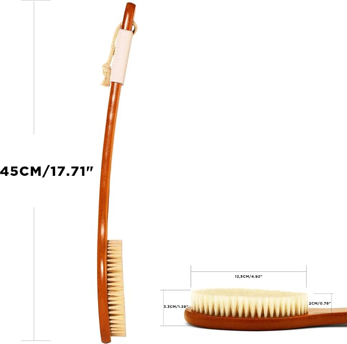 ICANdOIT-17.71Inch Natural Boar Bristles Anti-Slip Curved Long Handle Bath Brush - Image 3