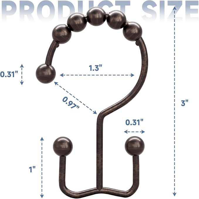 Titanker Shower Curtain Hooks Rings, Rust Resistant Metal Double Glide Shower - Image 3