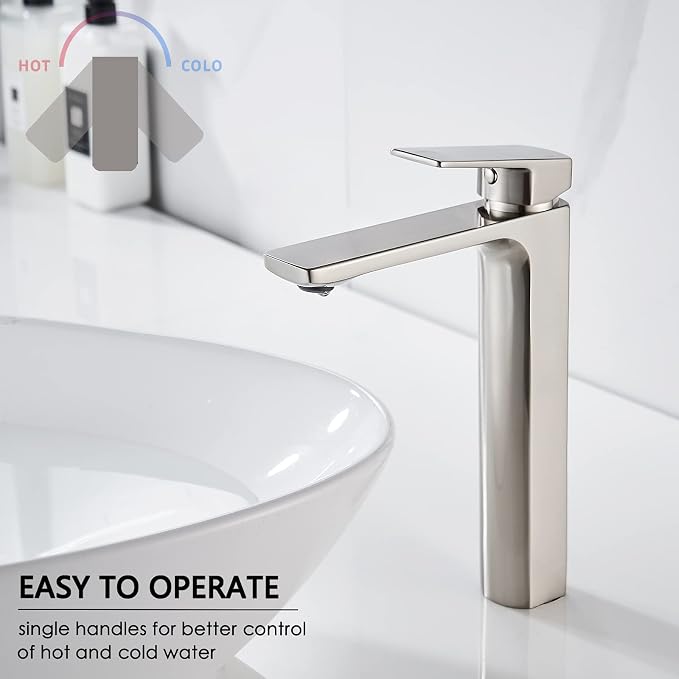 VOTON Vessel Sink Facuet Brushed Nickel Single Handle Tall Bathroom Sink Faucet - Image 4