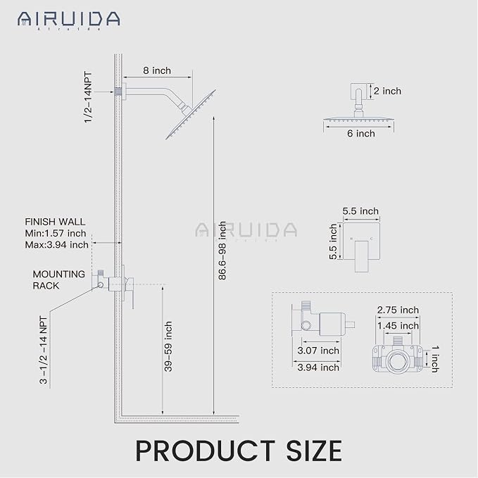 Airuida Shower Faucet Set Bathroom Rain Shower System SUS304 Stainless Steel - Image 6