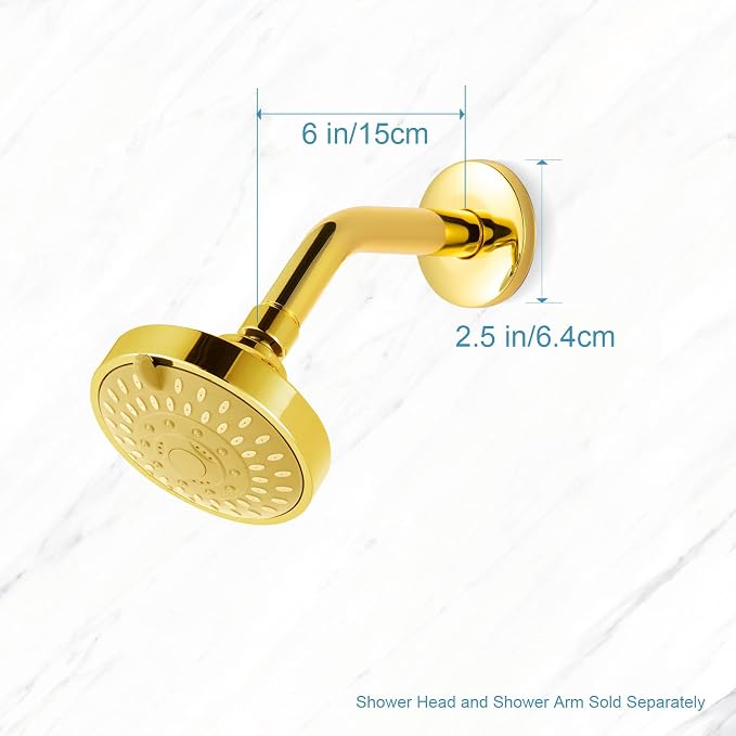 OFFO Shower Arm with Flange, 6 in Bright Gold Wall Mount Replacement Angle - Image 5