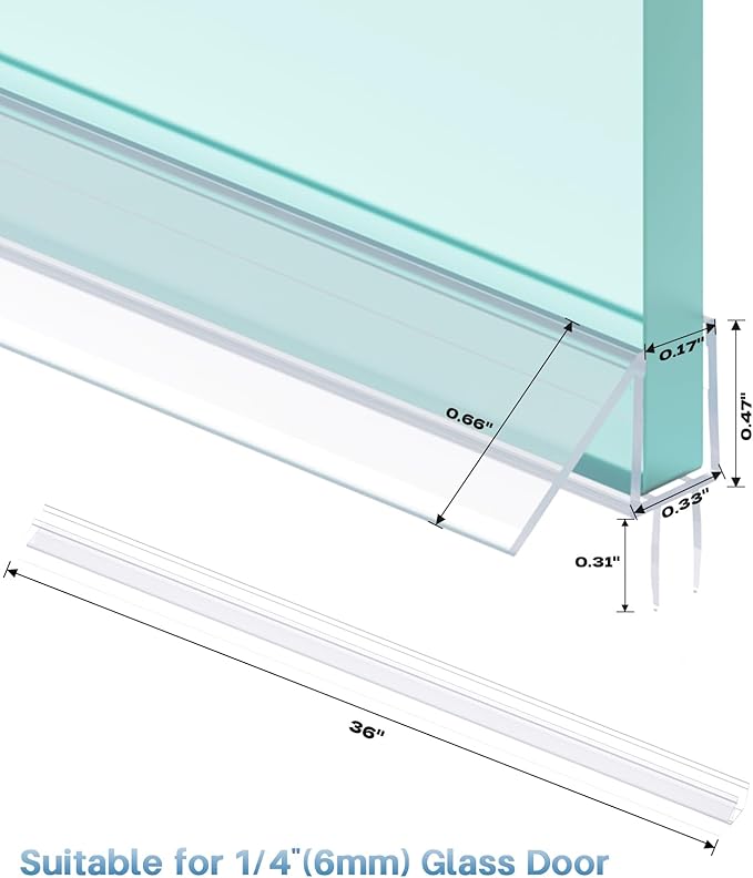 Shower Door Bottom Seal Strip, Fits 6mm Thick Glass, Prevents Leaks, Easy - Image 2
