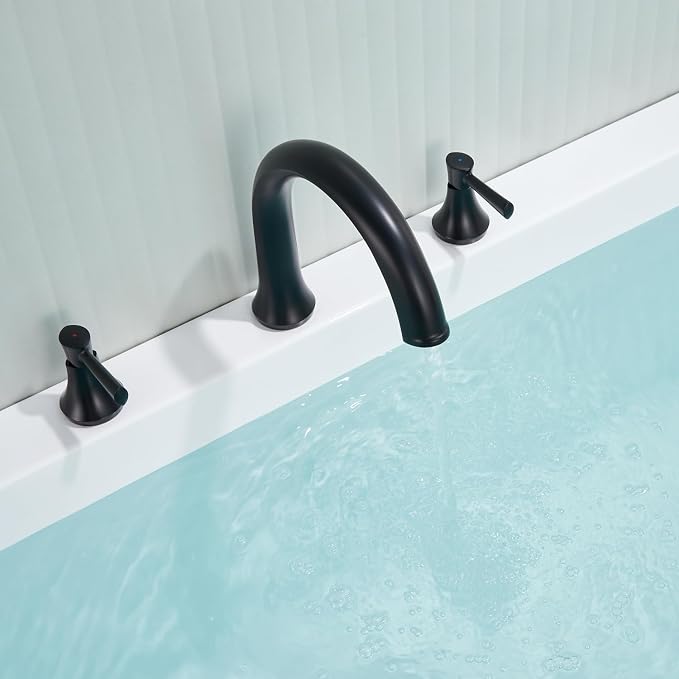 Roman Tub Faucet Deck Mount Tub Filler 2 Handles Black Bathtub Faucet Brass - Image 4
