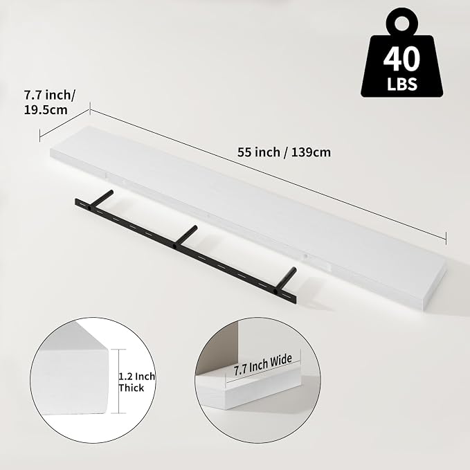 SAUMONIERES Floating Shelves 8 Inch Deep Solid Wood Wide Wall Shelf Set of 1 - Image 3