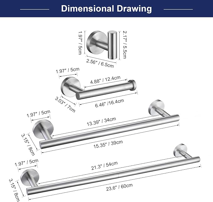 Bathroom Hardware Accessories Set Brushed Nickel Towel Bar Sets Include Double - Image 6