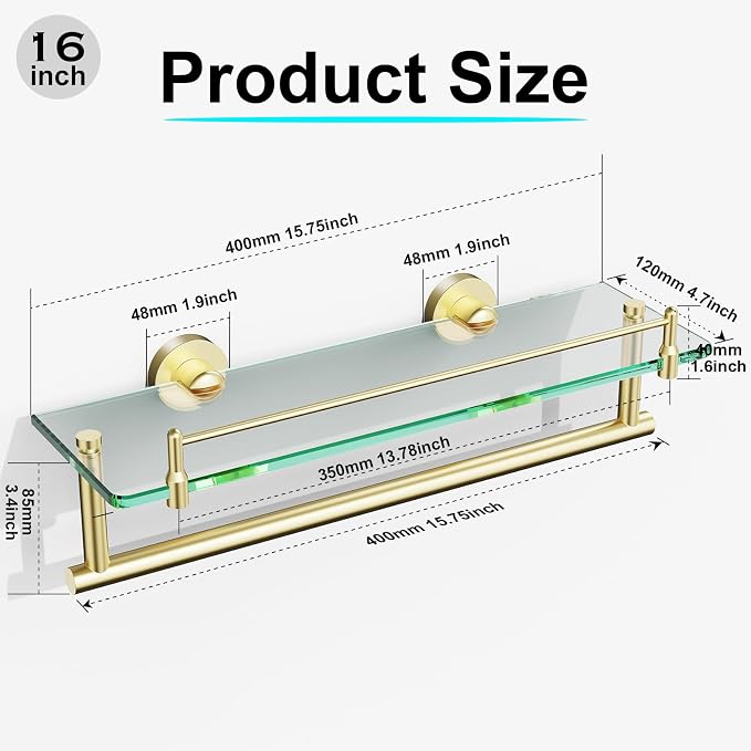 16-Inch Floating Tempered Glass Bathroom Shelf - Image 3