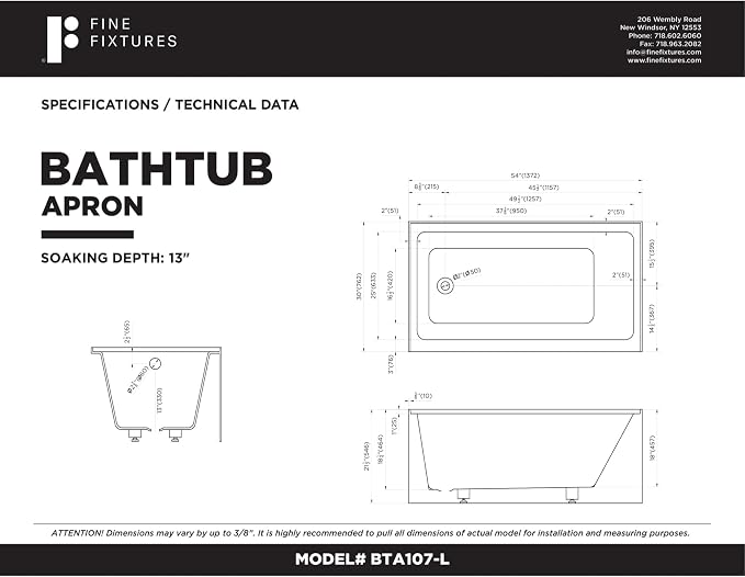 Fine Fixtures Acrylic, Fiberglass Alcove Soaking Bathtub - Image 9