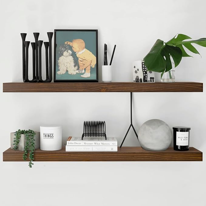 Homeforia Classic Walnut 60 inch Floating Shelf, High End Solid Real Wood Small by Homeforia