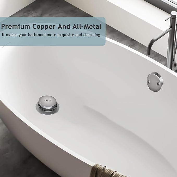 Tip-Toe Bathtub Drain Kit with Two-Hole Overflow Plate, Universal Fine/Coarse - Image 2