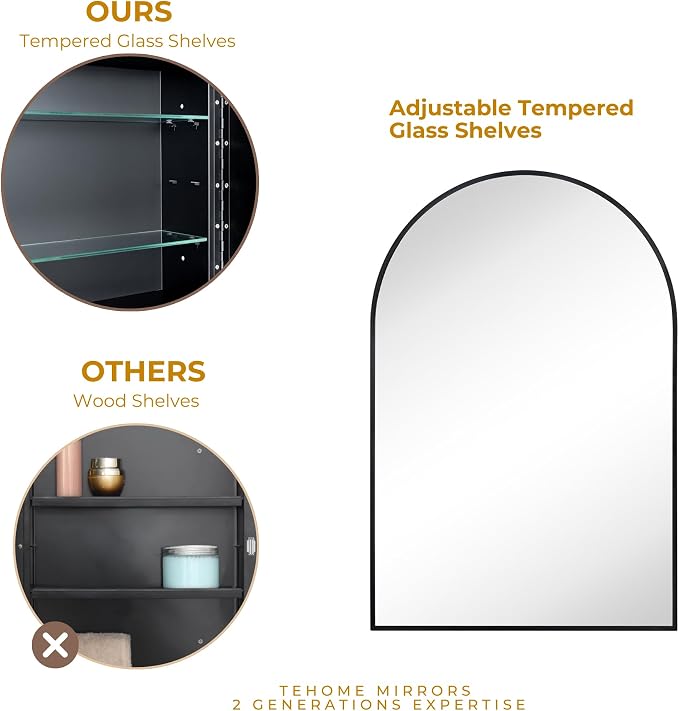 TEHOME 20 x 30'' Black Arched Bathroom Medicine Cabinet - Image 7