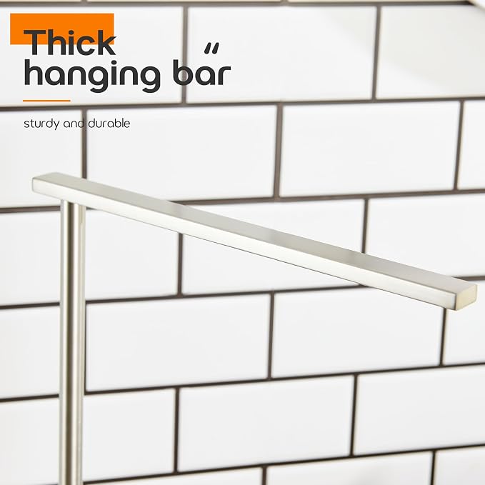 Standing Towel Rack Brushed Nickel 1-Tier Towel Bar - Image 6