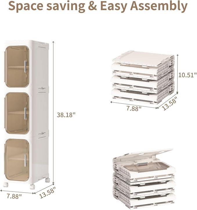 KHNR 3-Tiers Slim Bathroom Storage Cabinet, Foldable Storage Cabinets, Narrow - Image 2
