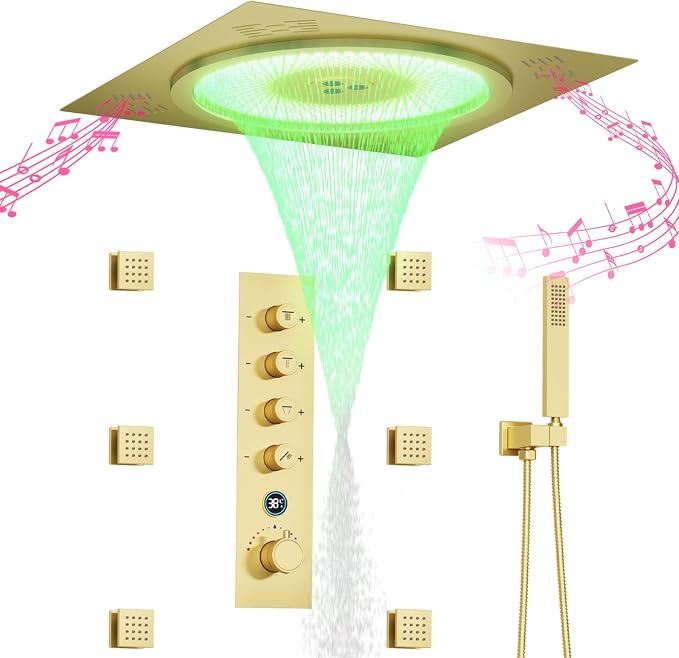20 Inch Ceiling LED Square Music Rain Shower Head by DisixinDi
