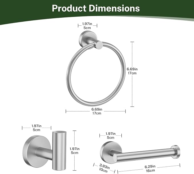 Brushed Nickel Bathroom Hardware Set, 4-Piece Bathroom Accessories Set Include - Image 6