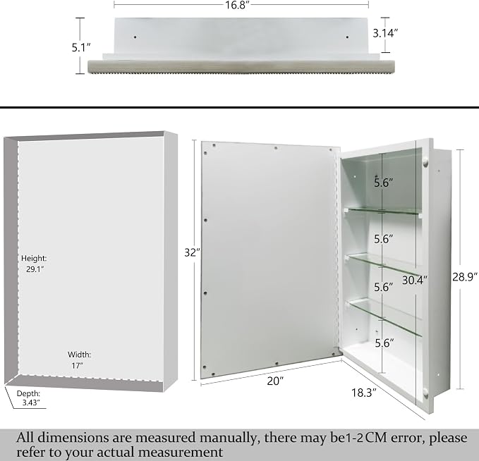 Bathroom Medicine Cabinet with Silver Metro Beaded Wooden Frame, 20x32 Inch - Image 3