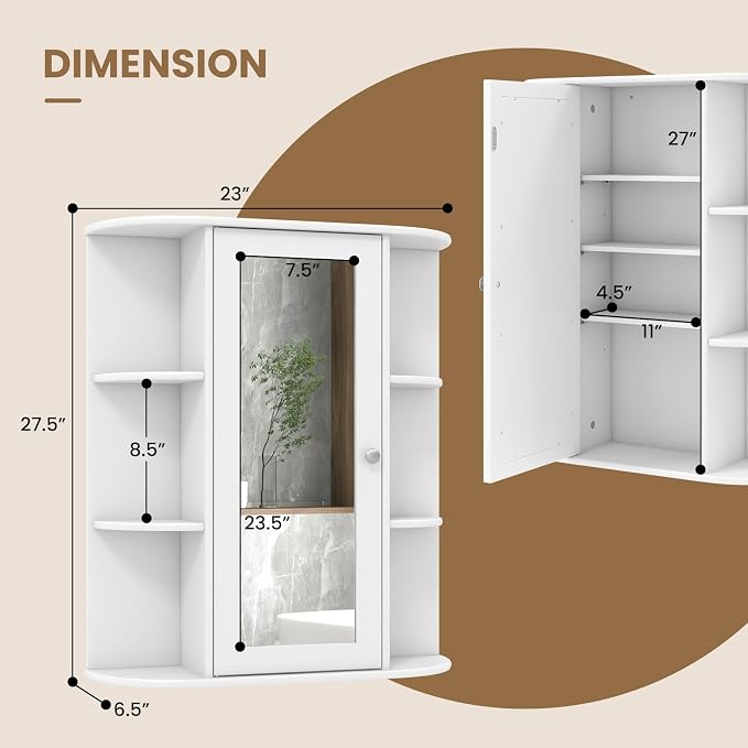 Tangkula Bathroom Medicine Cabinet, Wall Mounted Storage Cabinet - Image 3