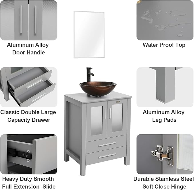 eclife 24" Modern Bathroom Vanity Sink Combo Freestanding Cabinet - Image 4