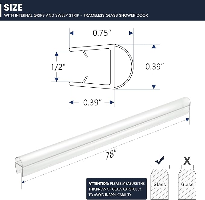 Shower Glass Door Side Seal, for 1/2" Thick Frameless Glass Door, to Stop Water - Image 5