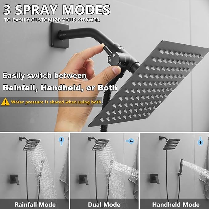 8 Inch Rainfall Shower Head and Handheld Spray Combo - Image 3