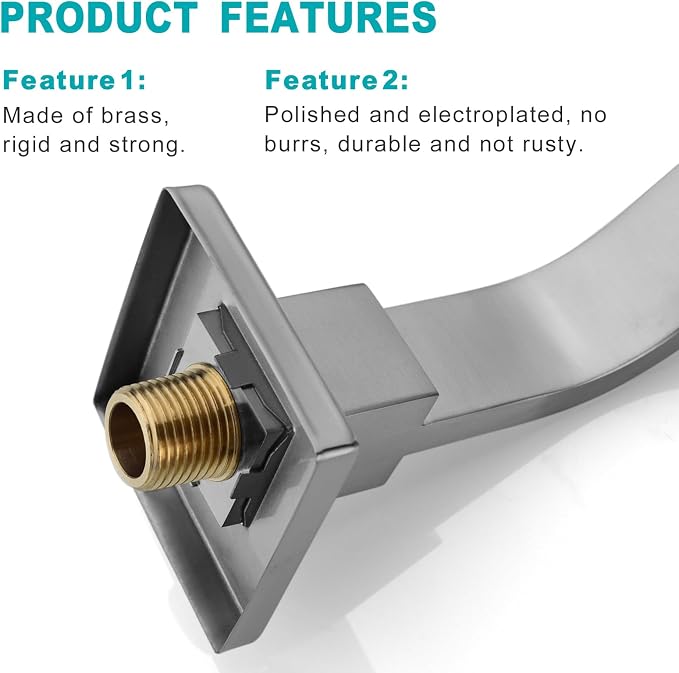 16 Inch S Shape Brushed Nickel Shower Head Arm, Square Wall Mounted Shower Arm - Image 4