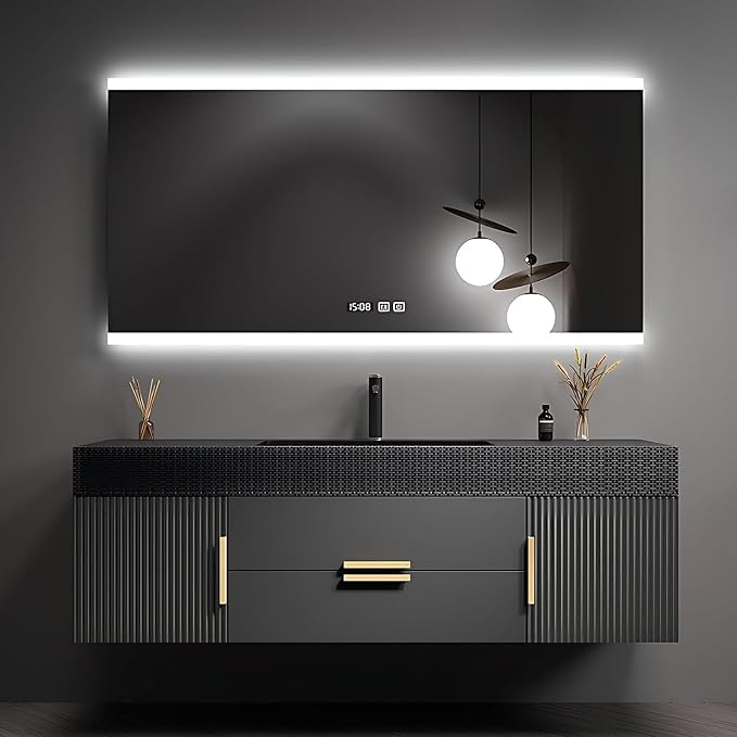 56" Bathroom Vanity with Single Sink, Floating Bathroom Vanities with LED Smart by LUTHXAY