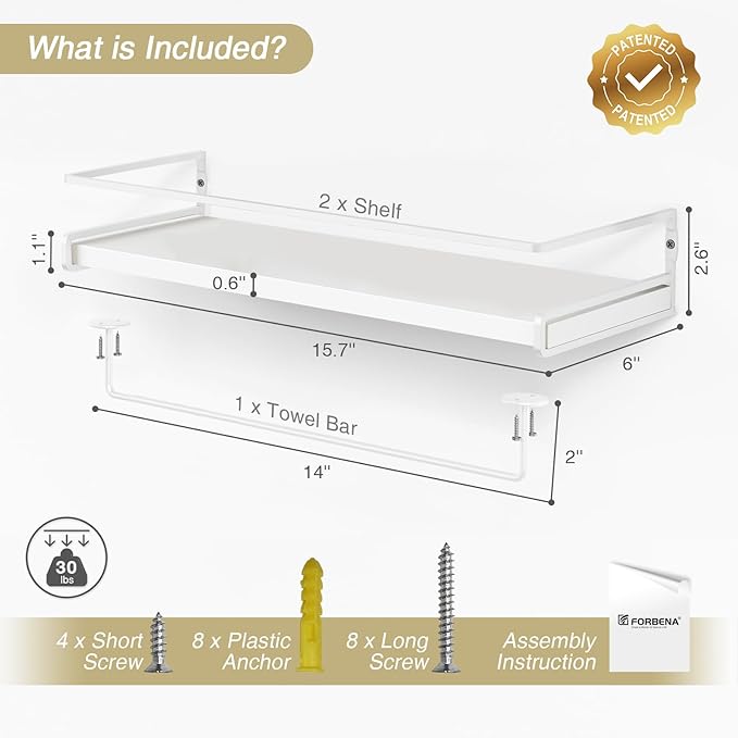 Forbena Bathroom Shelves for Wall Set of 2, Small Wall Mount Bookshelf and Toy - Image 3