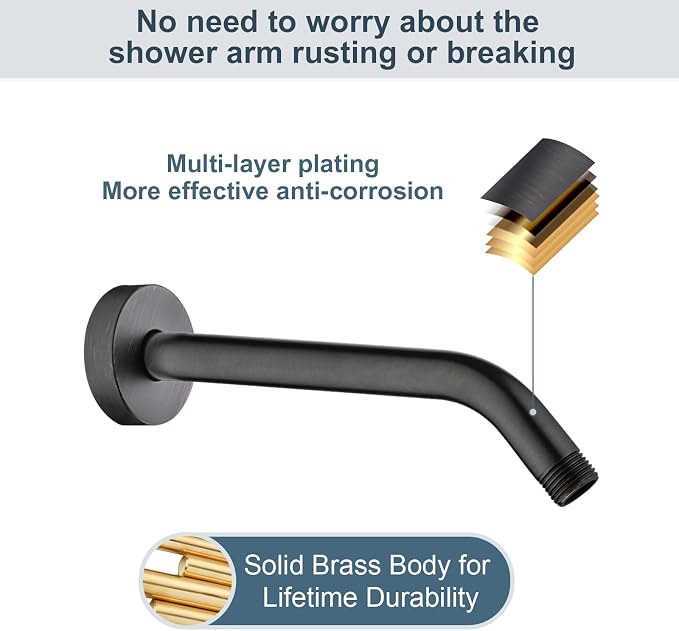 BRIGHT SHOWERS Shower Arm with Flange 10 Inches Solid Brass Shower Head - Image 2