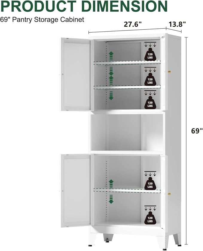 Metal Kitchen Pantry Cabinet, Freestanding Cupboards - Image 3