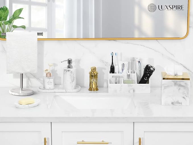 Luxspire Bathroom Counter Organizer, 5 Slot Toothbrush Holder, Marble Bathroom - Image 7