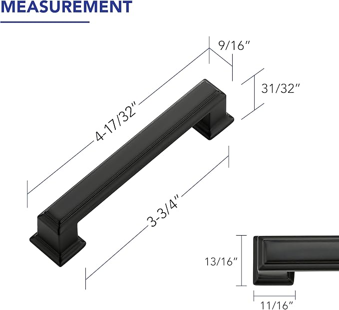 Ravinte Hardware 25 Pack Matte Black Cabinet Pulls, 3-3/4 Inch Hole Center Zinc - Image 2