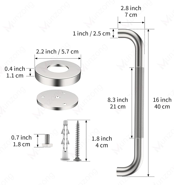 16 Inch Anti Slip Shower Grab Bar, Munzong Stainless Steel Handicap Grab Bars - Image 3