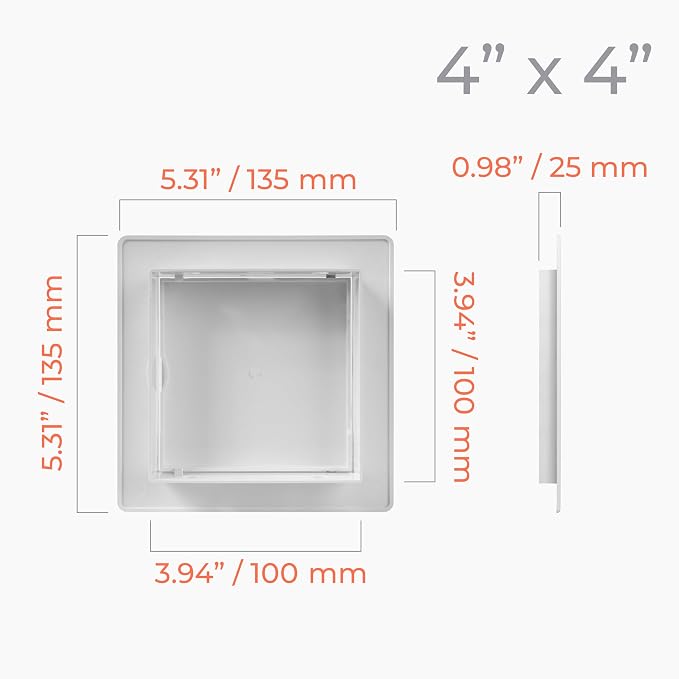 4x4 Inch White Access Panel – ABS Plastic Rectangular Wall & Ceiling Access Door - Image 2