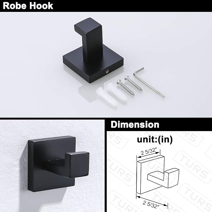 TURS 4 Pieces Bathroom Hardware Accessories Set Matte Black 16 Inch Towel Bar - Image 2