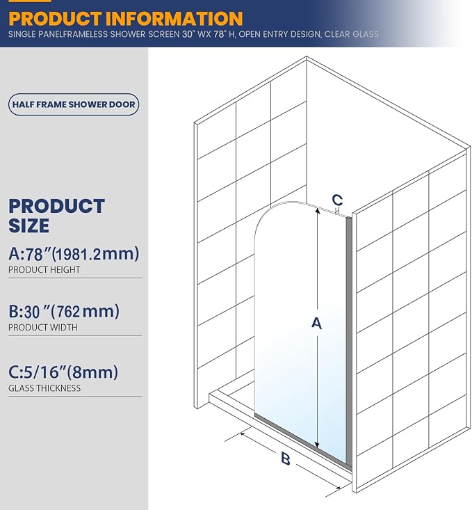 Glass Shower Panel, Simple Shower Door Panel - Image 2