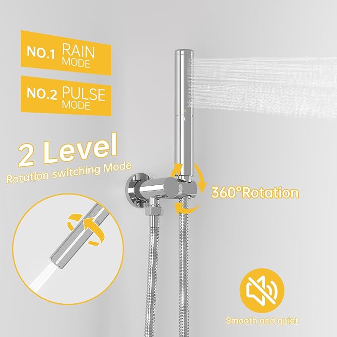 BESy Shower System with 10 Inch Round Rain Shower Head and Handheld Wall Mounted - Image 6
