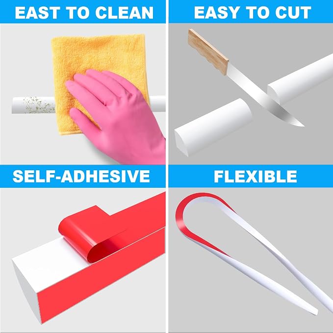Duzzy 240 Inch Flexible Quarter Round Molding, Peel and Stick Silicone Rubber - Image 6