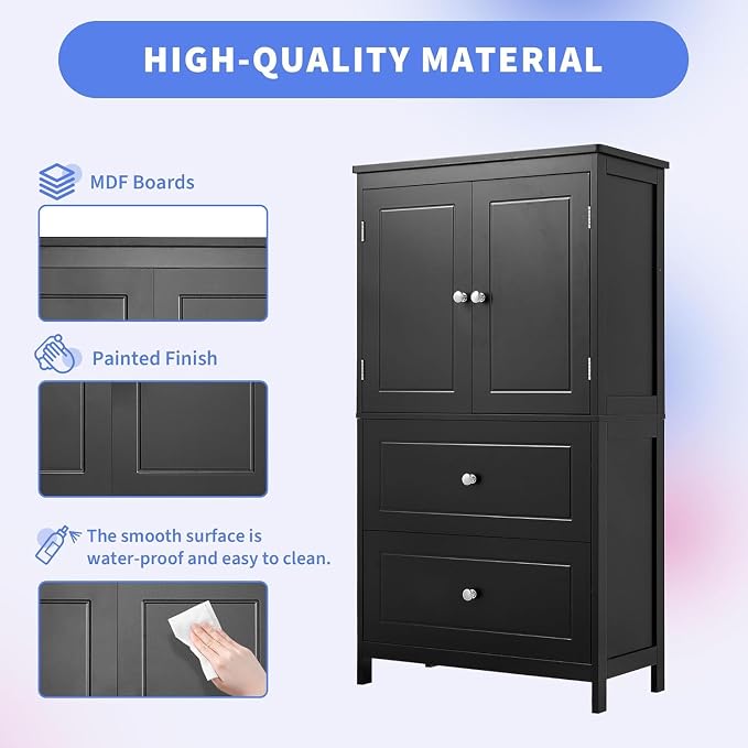 Tall Wide Storage Cabinet, Wood Kitchen Cabinet - Image 6