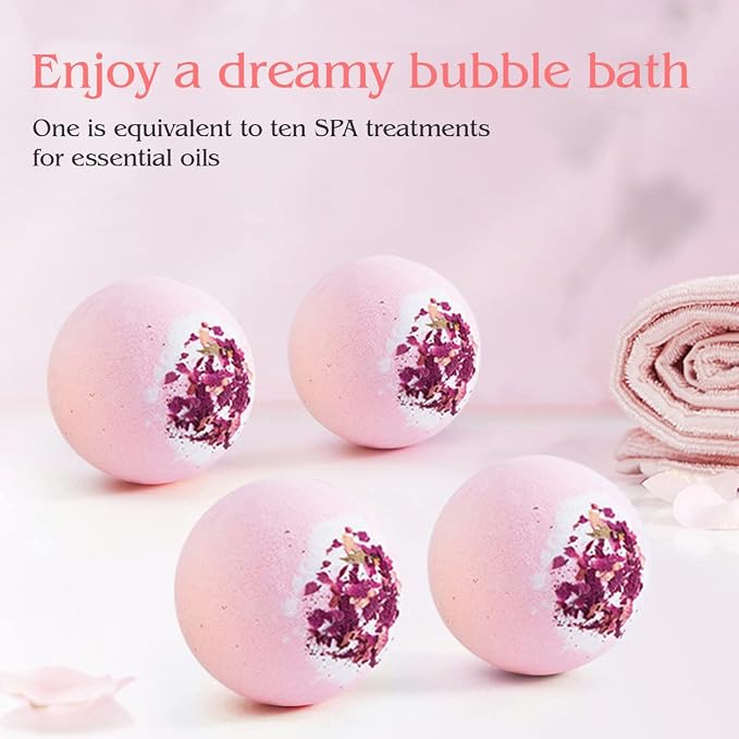 Dried Flower Bath Bombs Salt Balls, Rose Extract Essential Oils, Moisturizing - Image 2