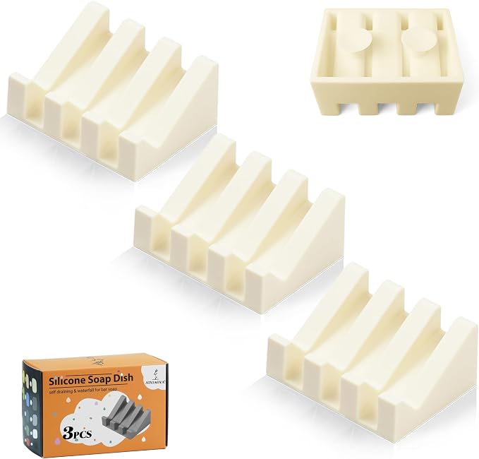 Silicone Soap Dish with Drain, Upgrade Double Suction Cups at The Bottom by AIXIAOYA
