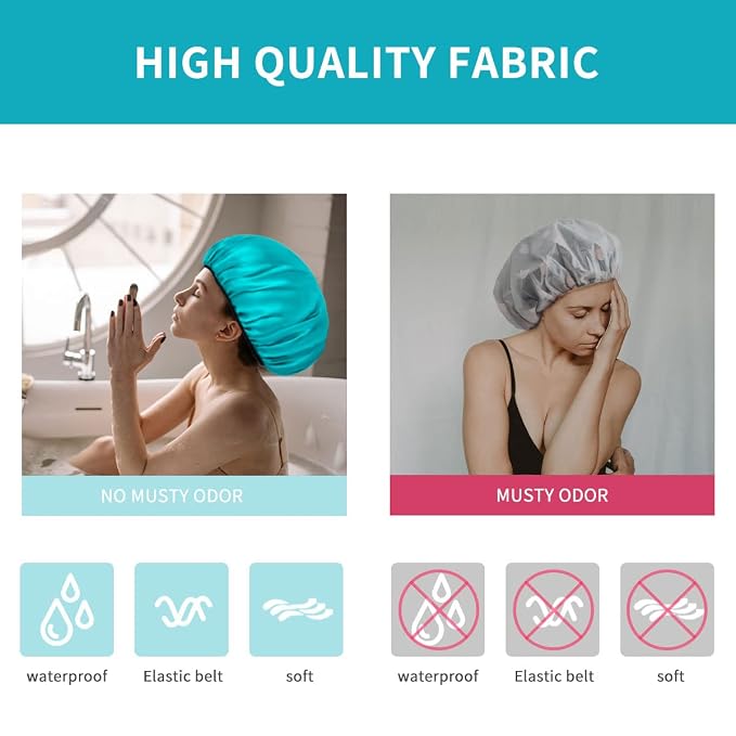 Aquior Shower Cap for Women Reusable, Extra Large Shower Cap for Men, Satin EVA - Image 2