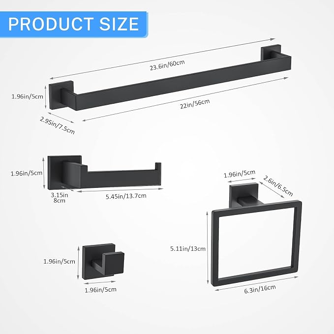 10-Piece Matte Black Bathroom Hardware Accessories Set Black Towel Bar Set - Image 6