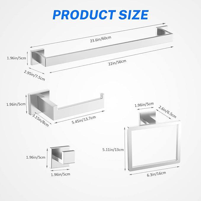 5 Pieces Brushed Nickel Towel Bar Set Bathroom Hardware Accessories Set Include - Image 6