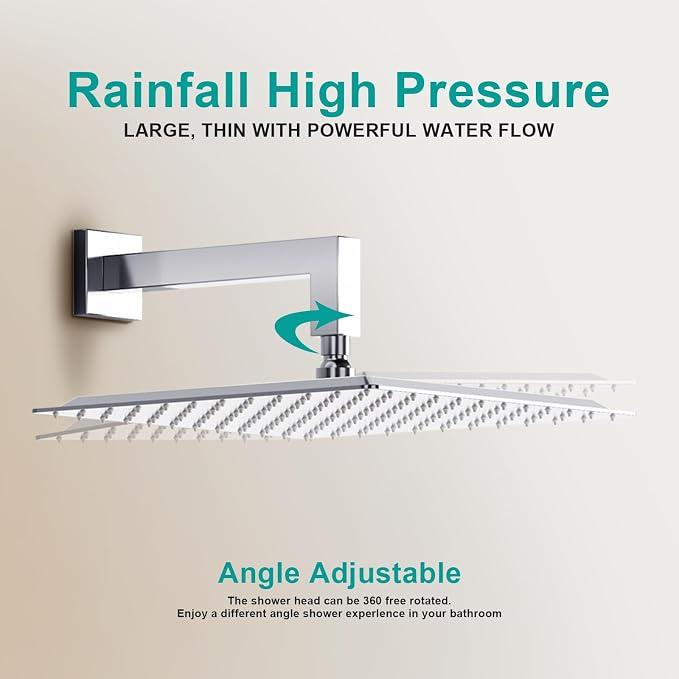 Square Rain Shower Head, High Flow Stainless Steel, Work - Image 7