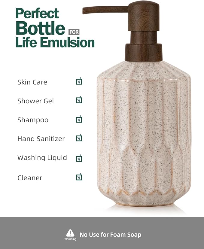 Fun Elements Bathroom Soap Dispenser Set, 16 OZ Ceramic Hand Soap Dispenser - Image 5