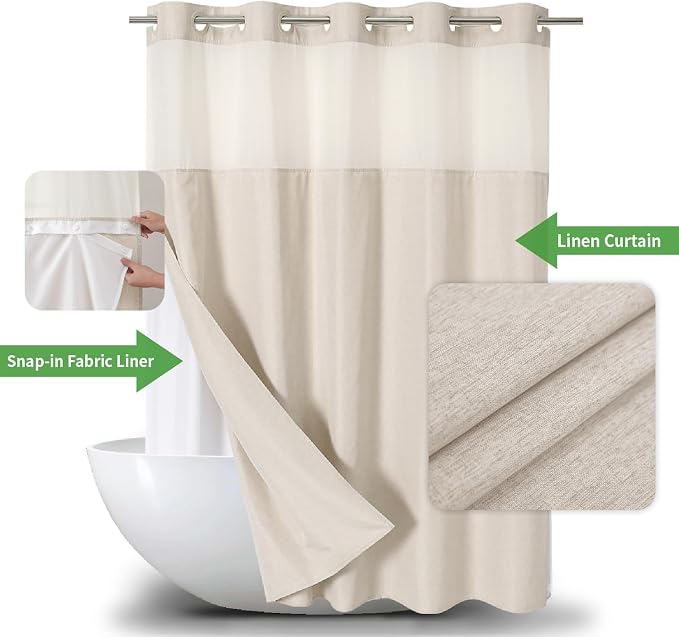 No Hooks Polyester Textured Shower Curtain - Image 2