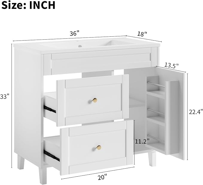 Bathroom Vanity with Sink Combo, 2 Drawers and Drain - Image 2